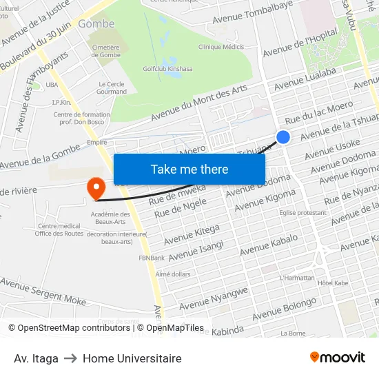 Av. Itaga to Home Universitaire map