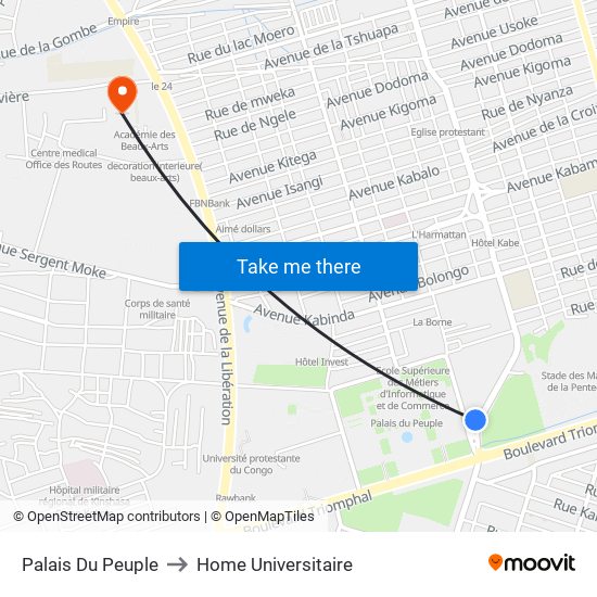 Palais Du Peuple to Home Universitaire map