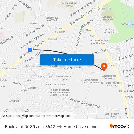 Boulevard Du 30 Juin, 3642 to Home Universitaire map