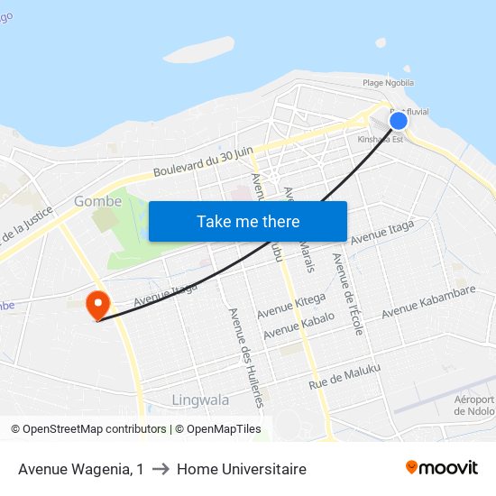 Avenue Wagenia, 1 to Home Universitaire map