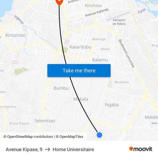 Avenue Kipase, 9 to Home Universitaire map