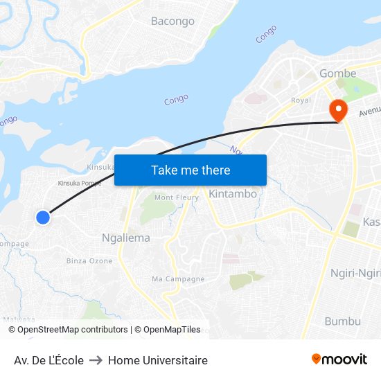 Av. De L'École to Home Universitaire map