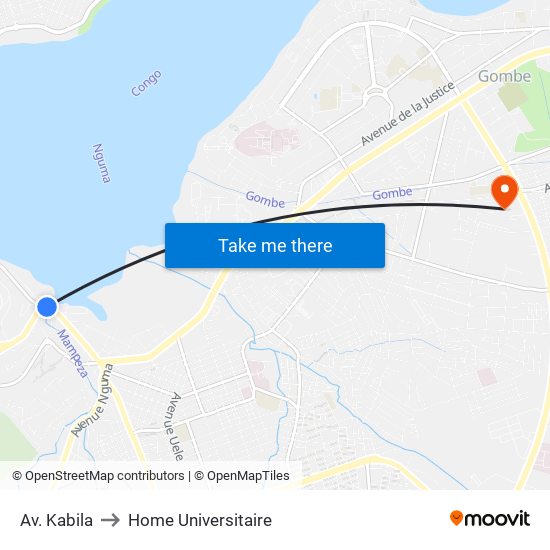 Av. Kabila to Home Universitaire map