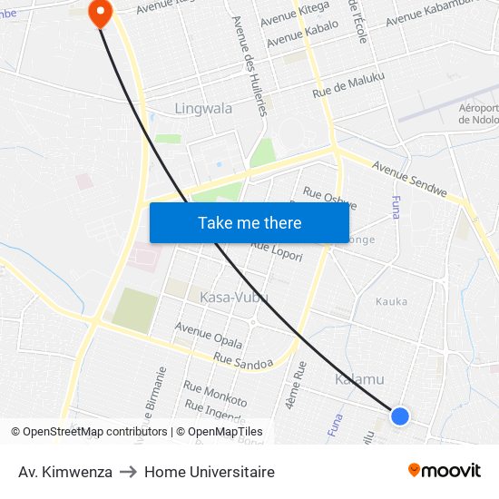 Av. Kimwenza to Home Universitaire map