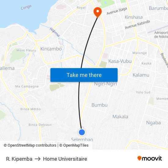 R. Kipemba to Home Universitaire map