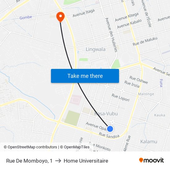 Rue De Momboyo, 1 to Home Universitaire map