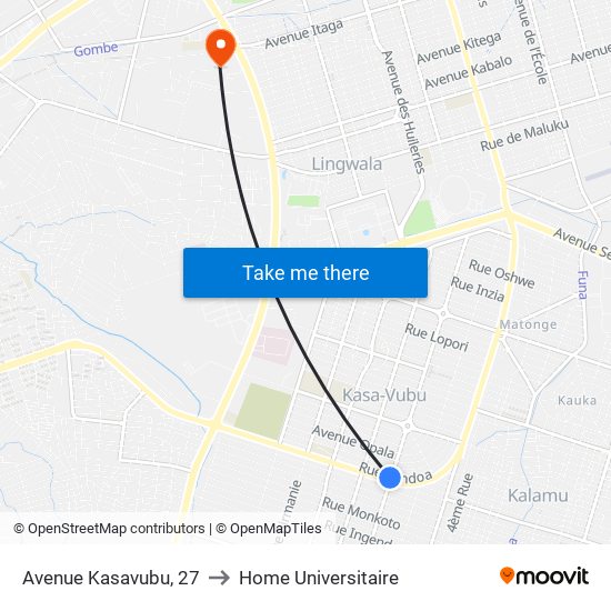 Avenue Kasavubu, 27 to Home Universitaire map