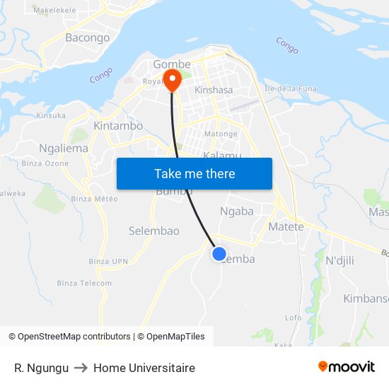 R. Ngungu to Home Universitaire map