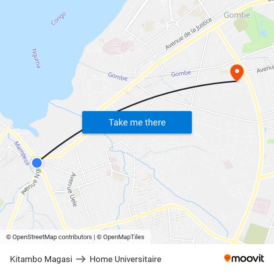 Kitambo Magasi to Home Universitaire map