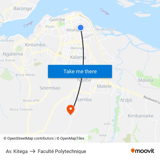 Av. Kitega to Faculté Polytechnique map