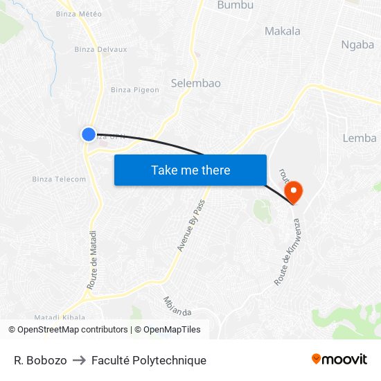 R. Bobozo to Faculté Polytechnique map