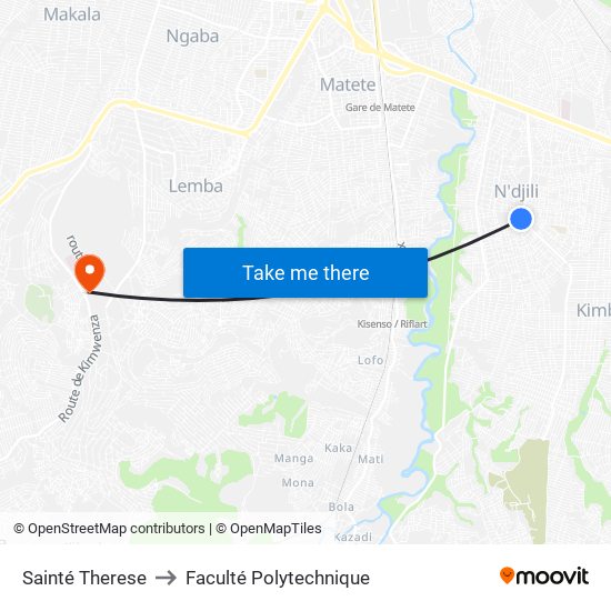 Sainté Therese to Faculté Polytechnique map