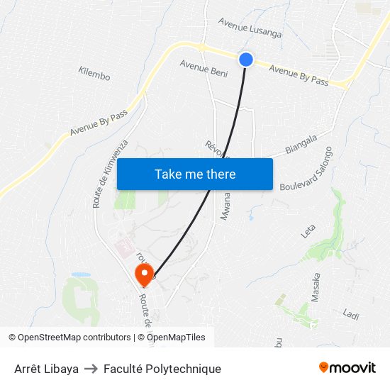 Arrêt Libaya to Faculté Polytechnique map