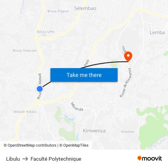 Libulu to Faculté Polytechnique map