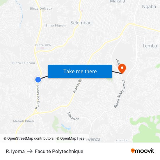 R. Iyoma to Faculté Polytechnique map