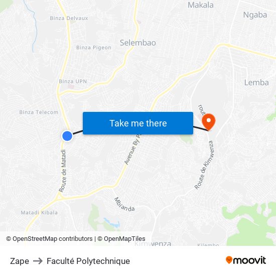 Zape to Faculté Polytechnique map