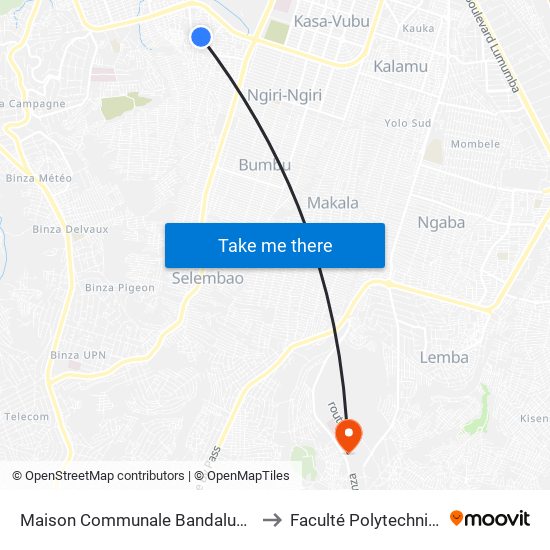 Maison Communale Bandalungwa to Faculté Polytechnique map