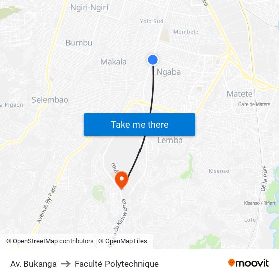 Av. Bukanga to Faculté Polytechnique map