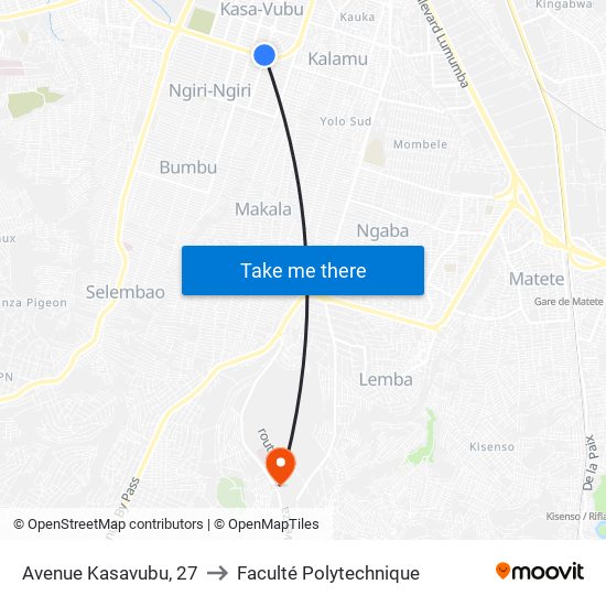 Avenue Kasavubu, 27 to Faculté Polytechnique map