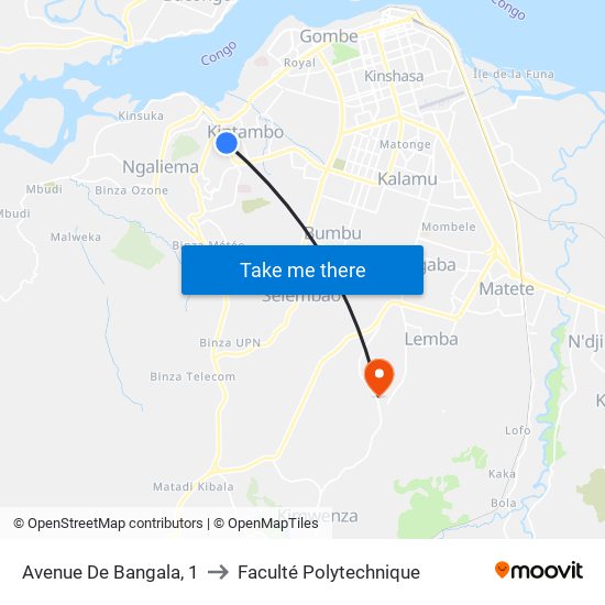 Avenue De Bangala, 1 to Faculté Polytechnique map