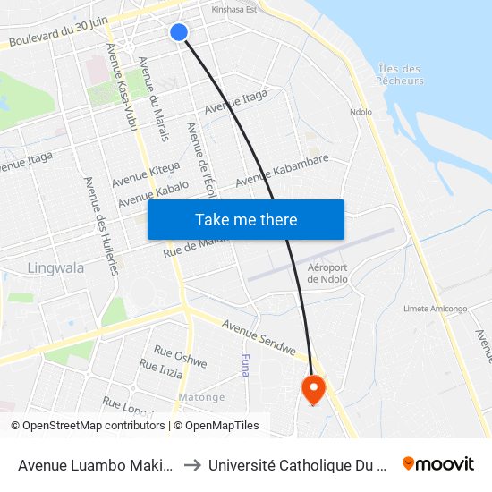 Avenue Luambo Makiadi, 1 to Université Catholique Du Congo map