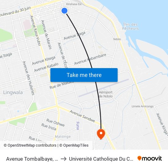 Avenue Tombalbaye, 232 to Université Catholique Du Congo map