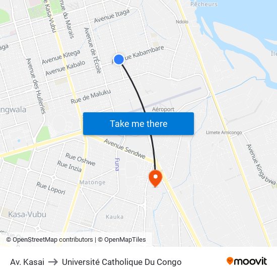 Av. Kasai to Université Catholique Du Congo map