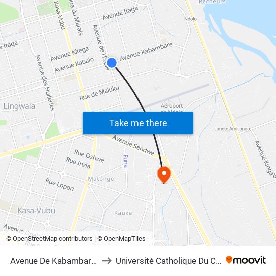 Avenue De Kabambare, 53 to Université Catholique Du Congo map