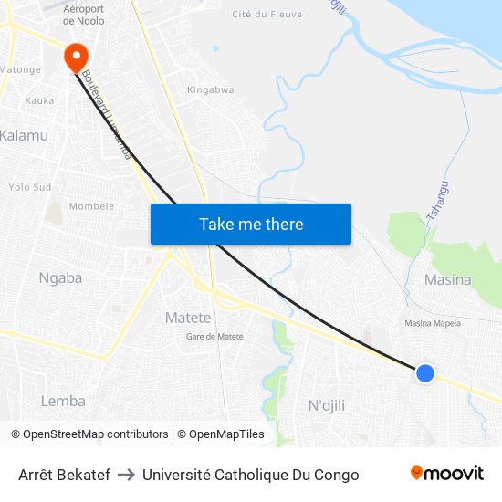 Arrêt Bekatef to Université Catholique Du Congo map