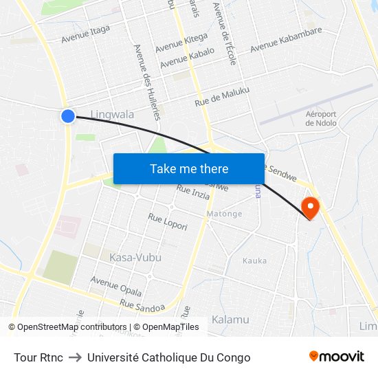 Tour Rtnc to Université Catholique Du Congo map