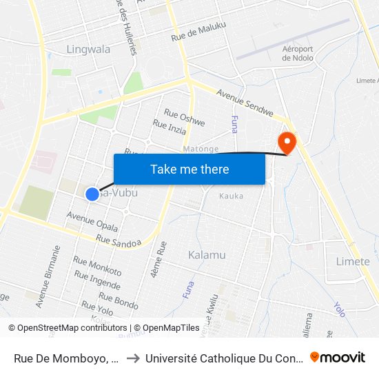 Rue De Momboyo, 41 to Université Catholique Du Congo map