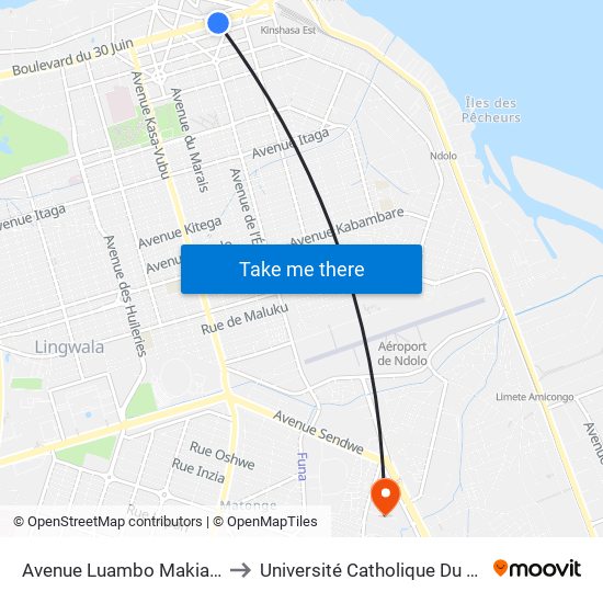 Avenue Luambo Makiadi, 41 to Université Catholique Du Congo map