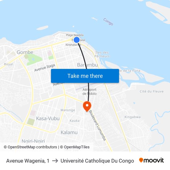 Avenue Wagenia, 1 to Université Catholique Du Congo map