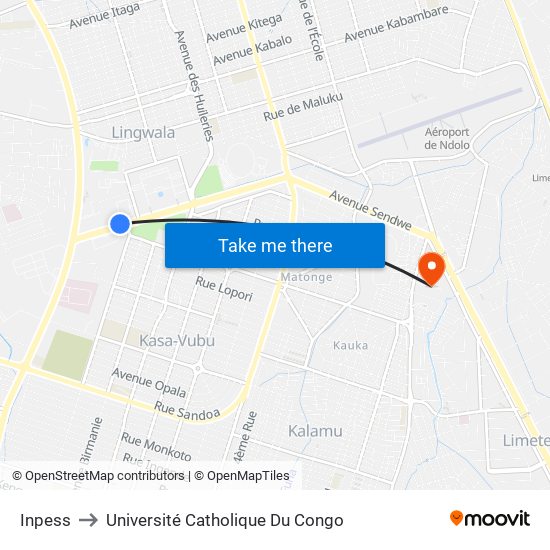 Inpess to Université Catholique Du Congo map