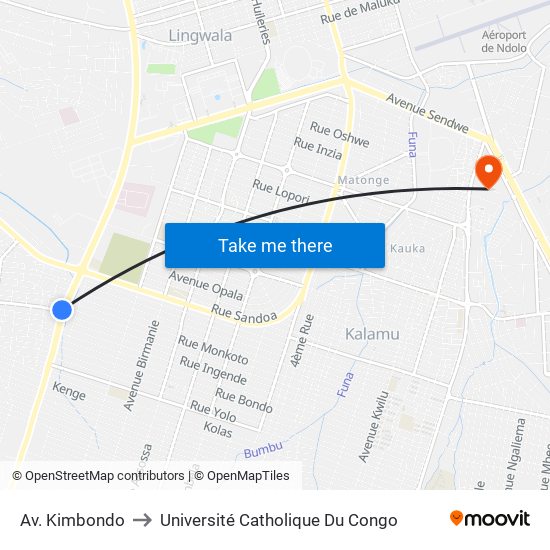 Av. Kimbondo to Université Catholique Du Congo map