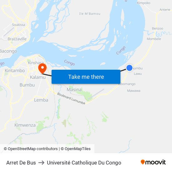 Arret De Bus to Université Catholique Du Congo map