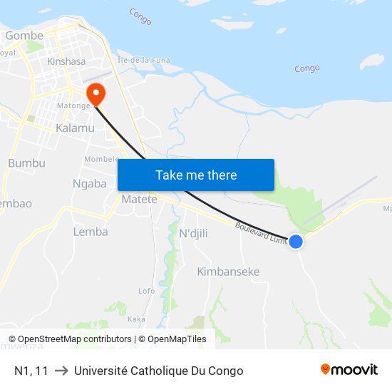 N1, 11 to Université Catholique Du Congo map