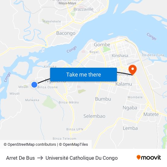 Arret De Bus to Université Catholique Du Congo map