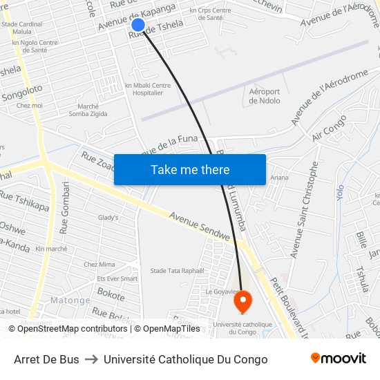Arret De Bus to Université Catholique Du Congo map