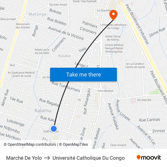Marché De Yolo to Université Catholique Du Congo map