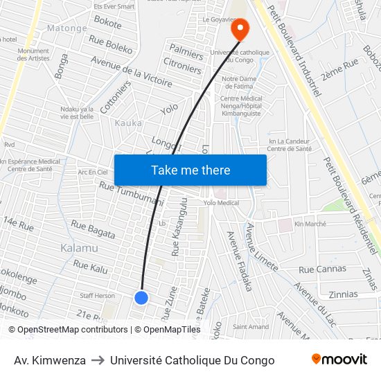 Av. Kimwenza to Université Catholique Du Congo map