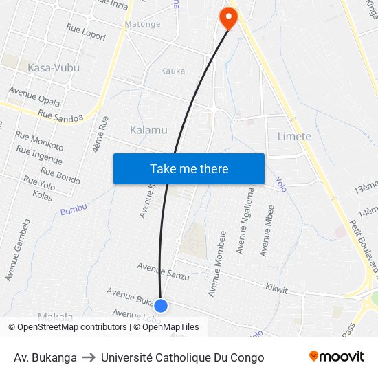Av. Bukanga to Université Catholique Du Congo map
