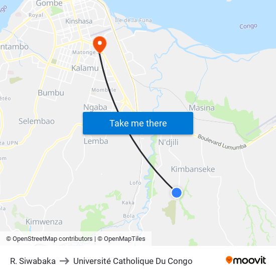 R. Siwabaka to Université Catholique Du Congo map