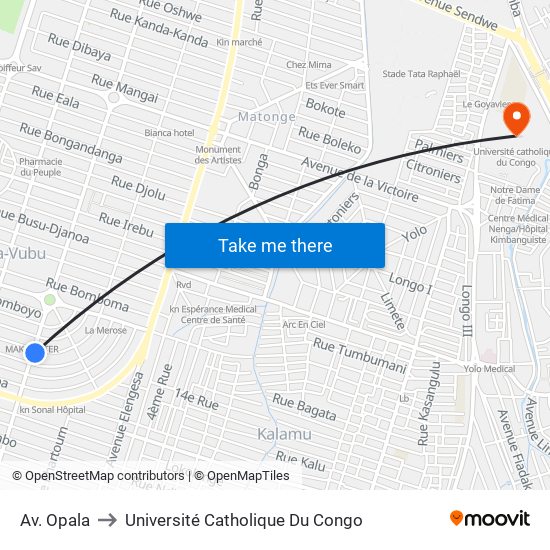 Av. Opala to Université Catholique Du Congo map