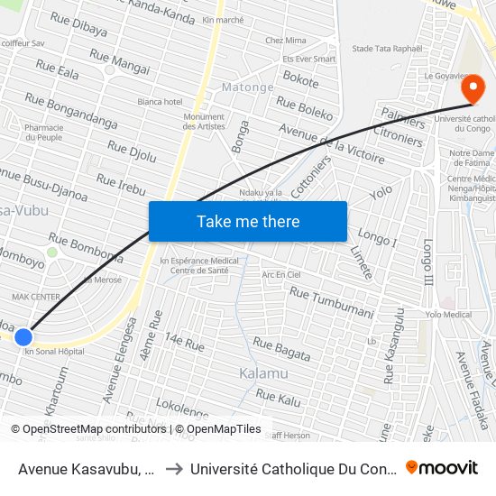 Avenue Kasavubu, 27 to Université Catholique Du Congo map