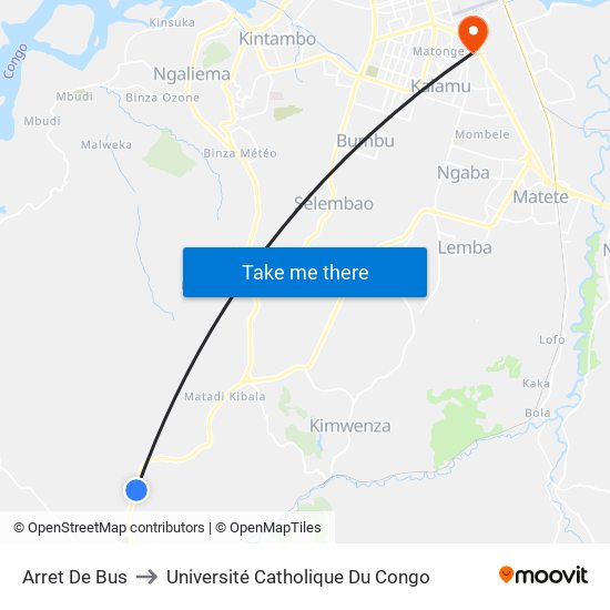 Arret De Bus to Université Catholique Du Congo map