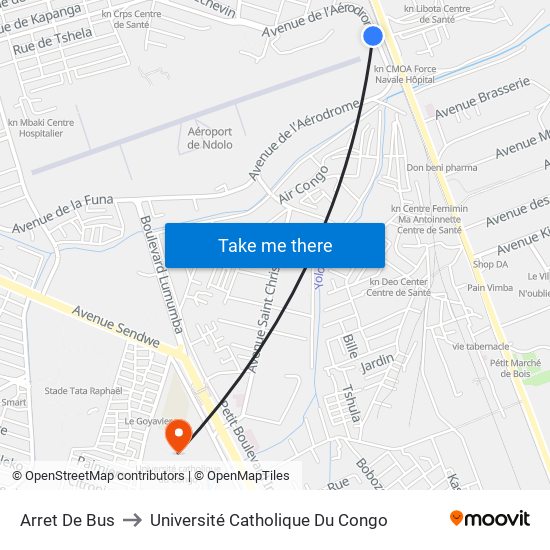 Arret De Bus to Université Catholique Du Congo map