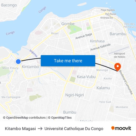 Kitambo Magasi to Université Catholique Du Congo map