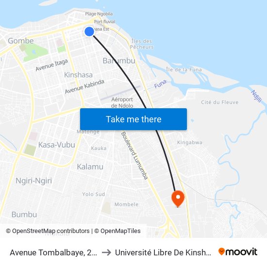 Avenue Tombalbaye, 232 to Université Libre De Kinshasa map