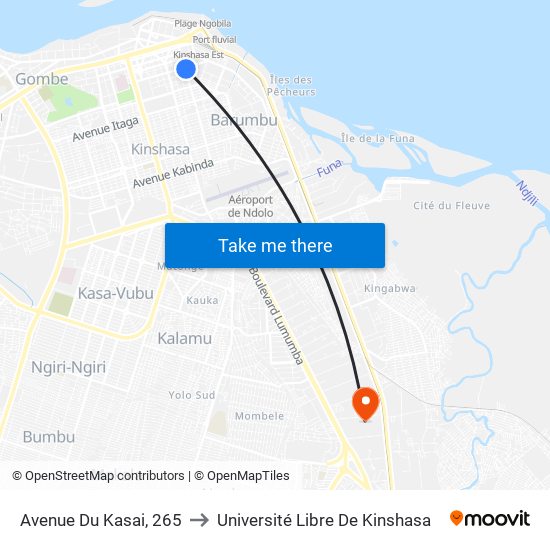 Avenue Du Kasai, 265 to Université Libre De Kinshasa map